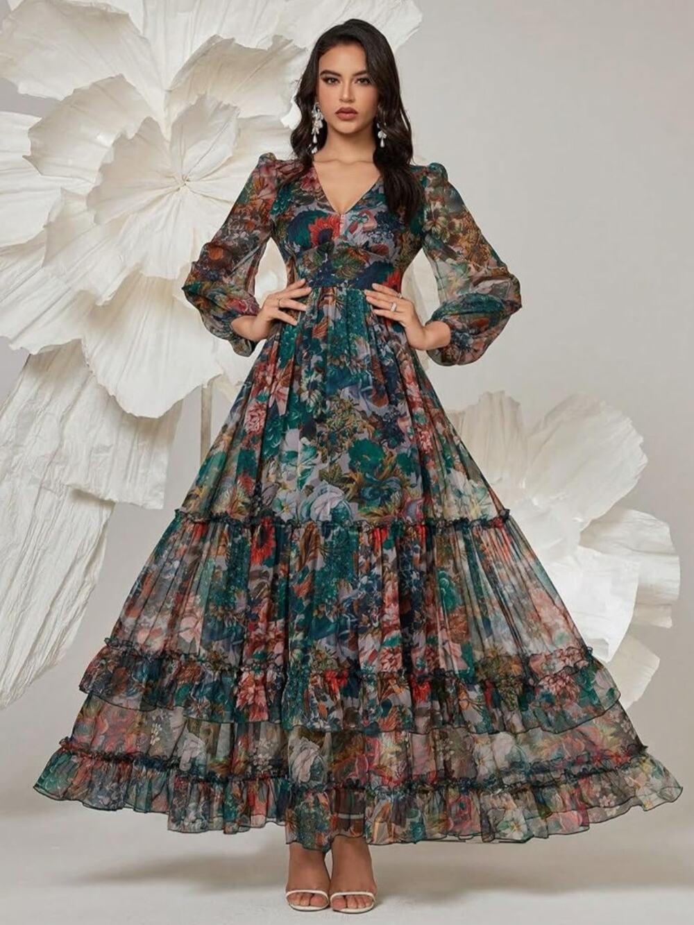 #202 MSRP $100 NWT TOLEEN FLORAL FRILLED MAXI DRESS ♡ SIZE M ♡